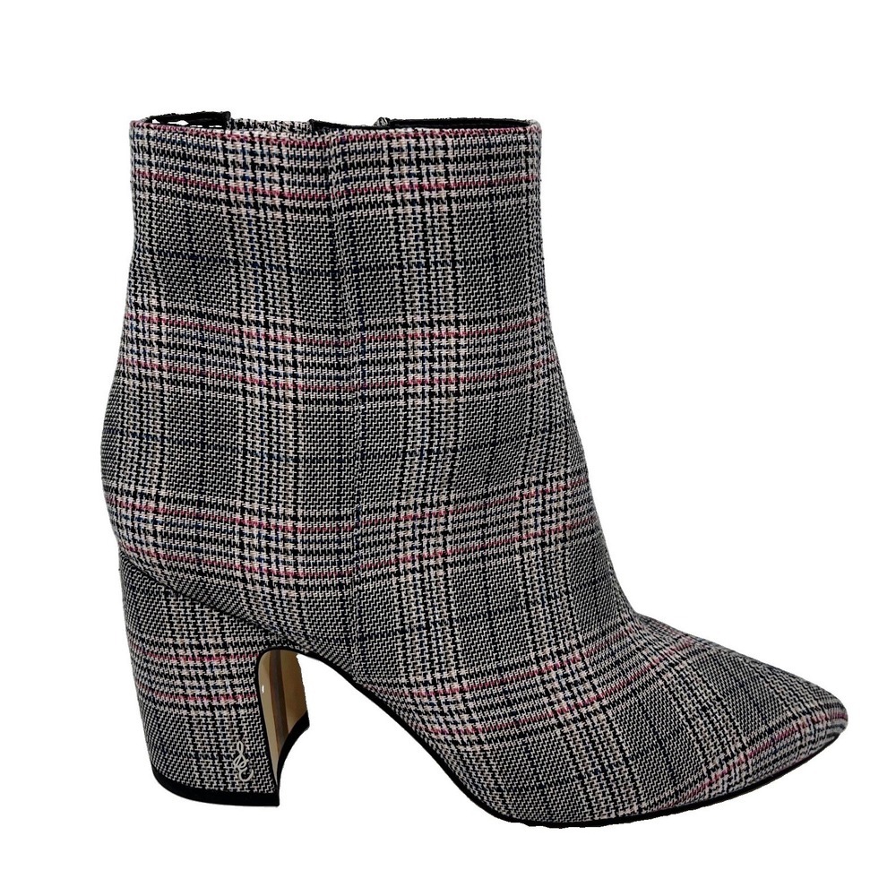 Sam Edelman Hilty 2 Plaid Booties Pink Black Tweed Ankle Boots Block Heel Sz 9.5 - Picture 4 of 10